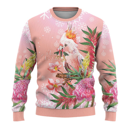 Australia Christmas Pink Cockatoo with Banksia Ugly Christmas Sweater Coral Pink