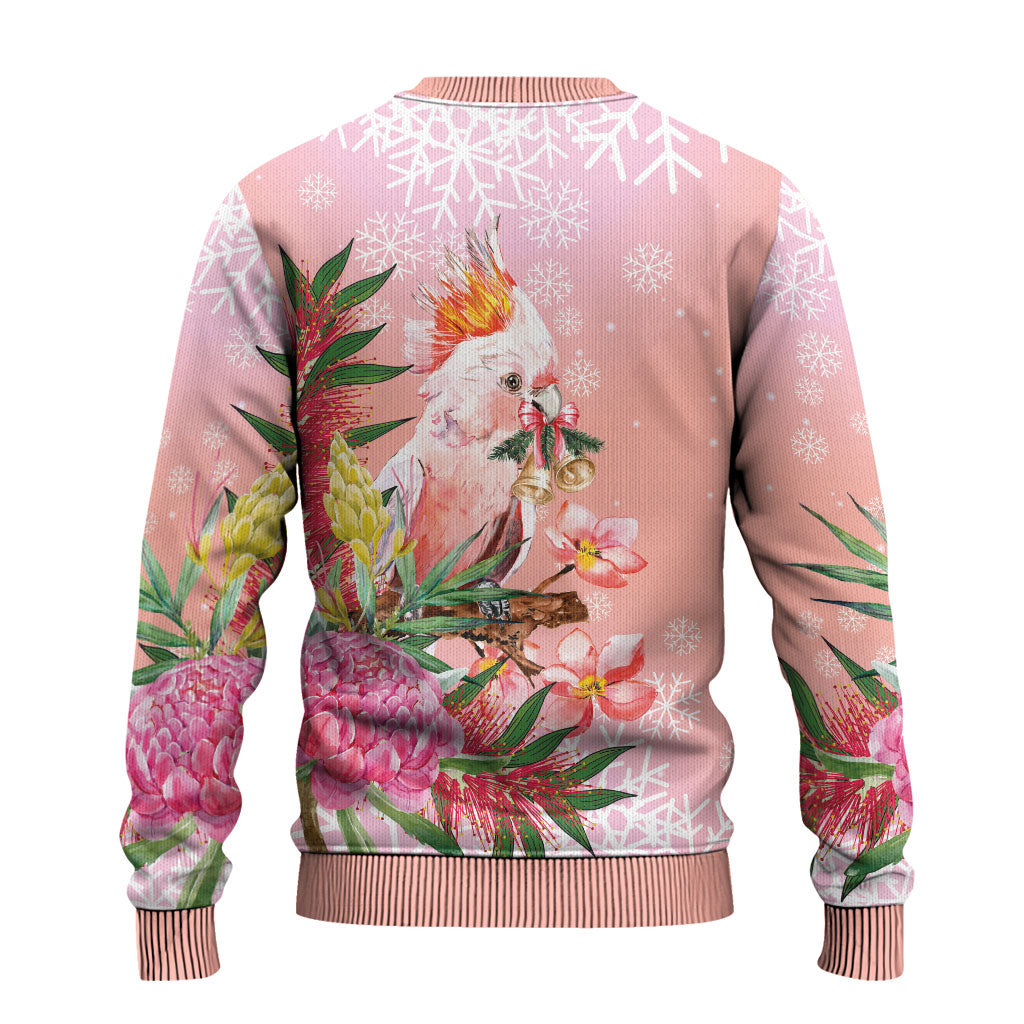 Australia Christmas Pink Cockatoo with Banksia Ugly Christmas Sweater Coral Pink