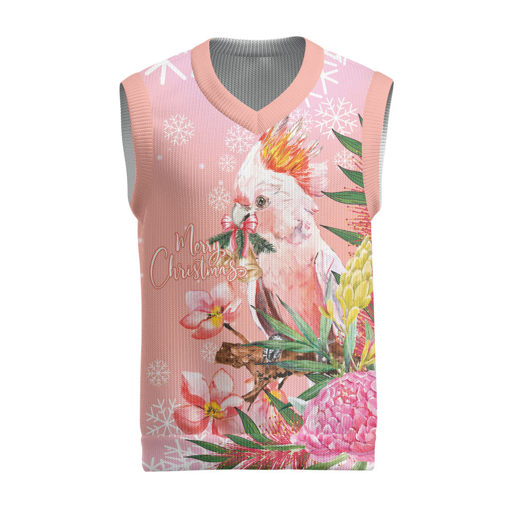 Australia Christmas Pink Cockatoo with Banksia Christmas Knitted V-Neck Vest Coral Pink
