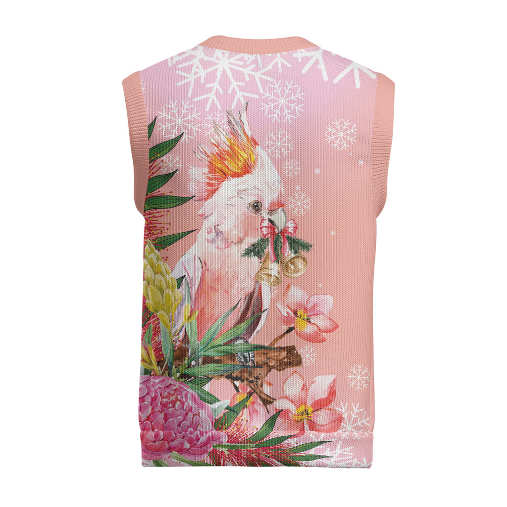 Australia Christmas Pink Cockatoo with Banksia Christmas Knitted V-Neck Vest Coral Pink