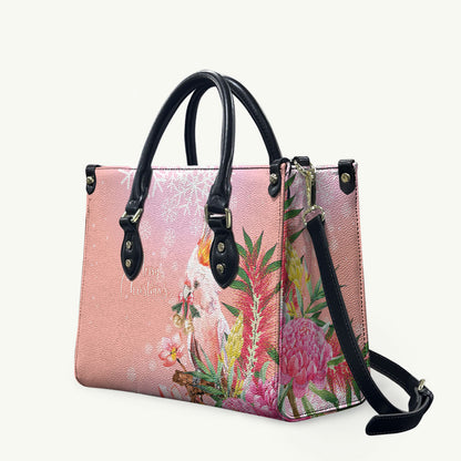 Australia Christmas Pink Cockatoo with Banksia Leather Bag Coral Pink