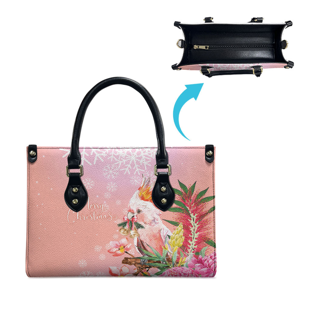 Australia Christmas Pink Cockatoo with Banksia Leather Bag Coral Pink