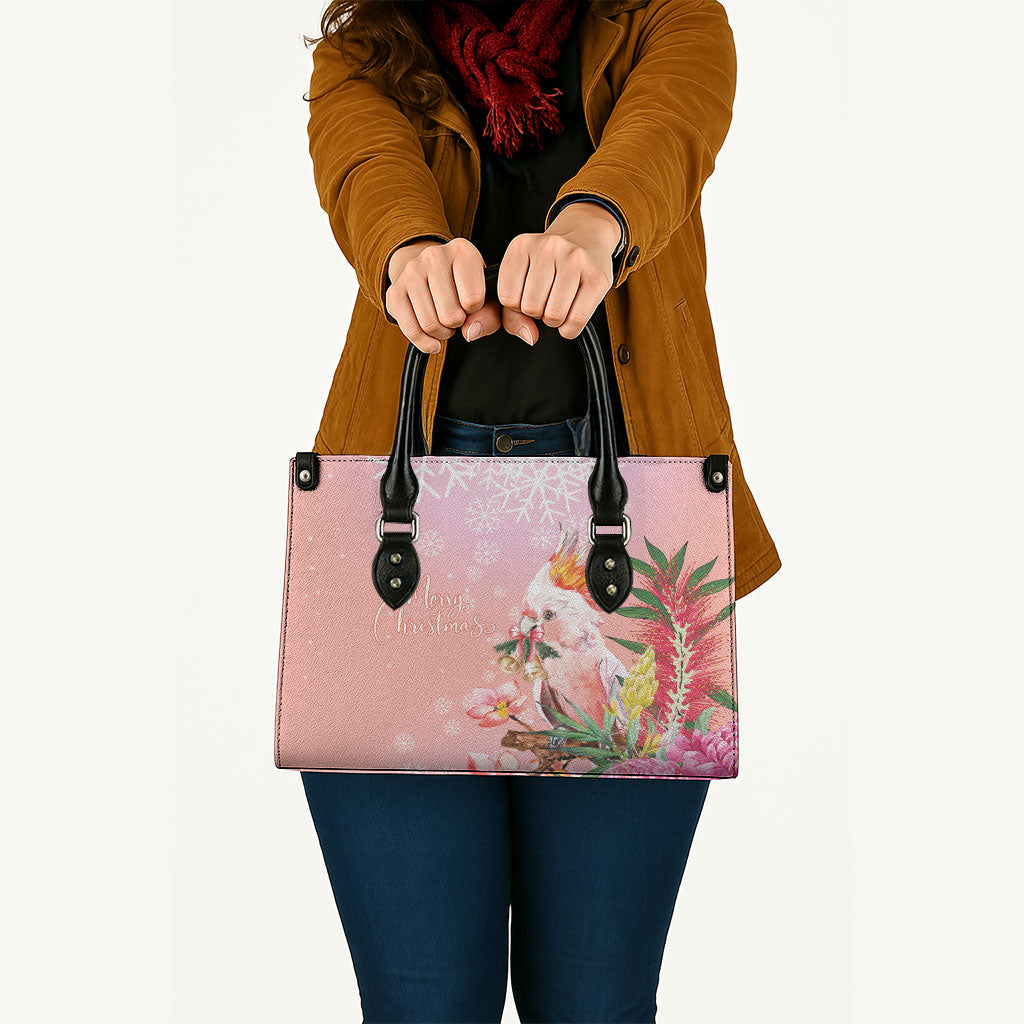 Australia Christmas Pink Cockatoo with Banksia Leather Bag Coral Pink