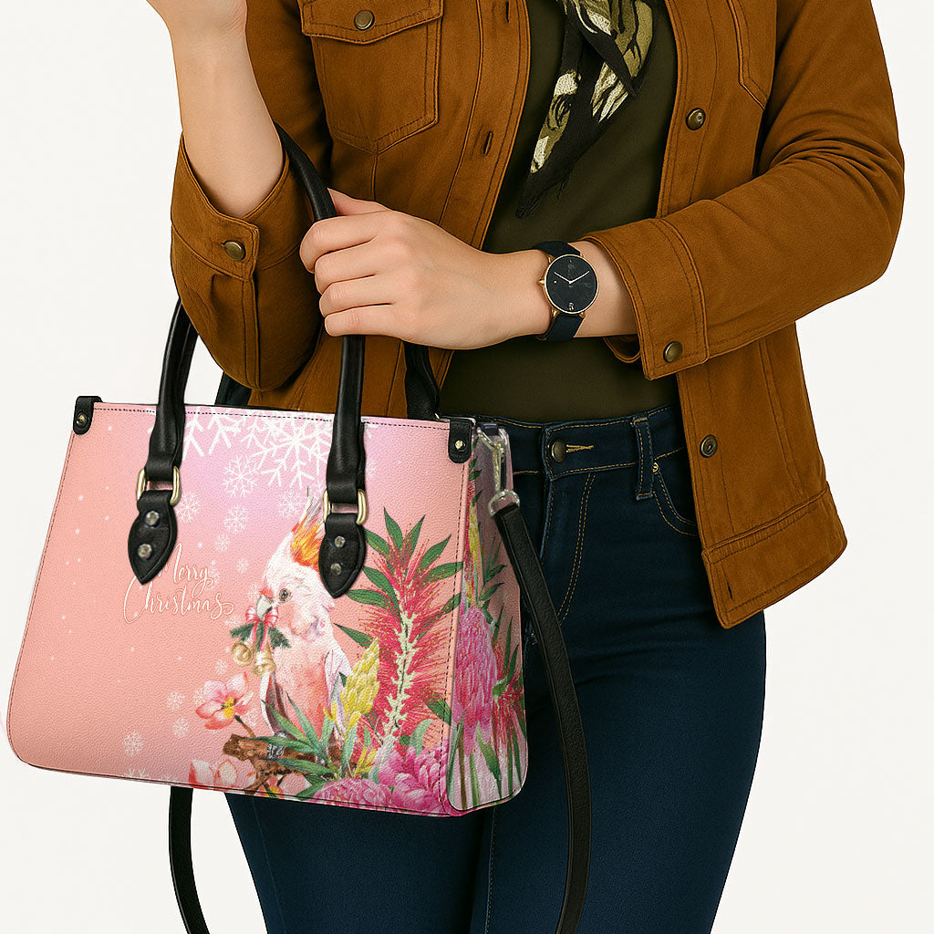 Australia Christmas Pink Cockatoo with Banksia Leather Bag Coral Pink
