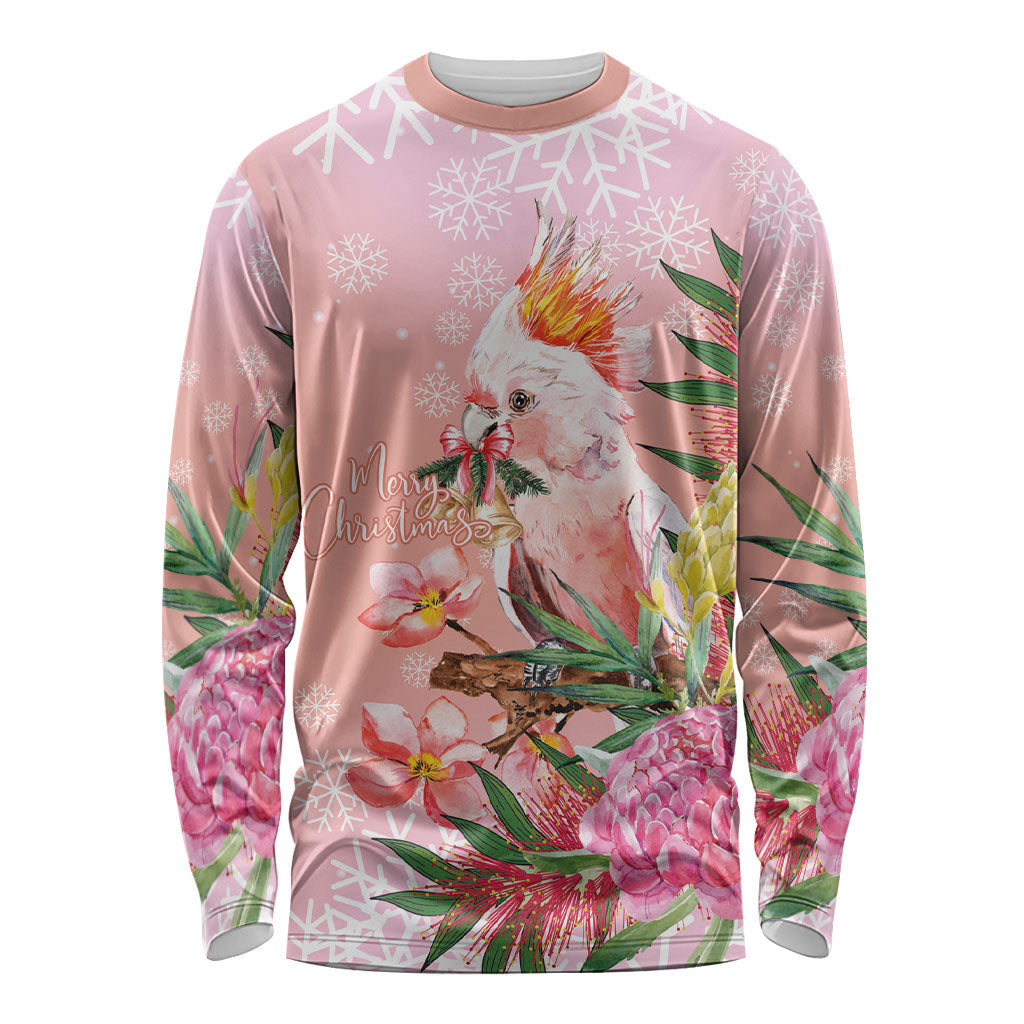 Australia Christmas Pink Cockatoo with Banksia Long Sleeve Shirt Coral Pink