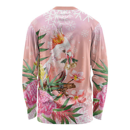 Australia Christmas Pink Cockatoo with Banksia Long Sleeve Shirt Coral Pink