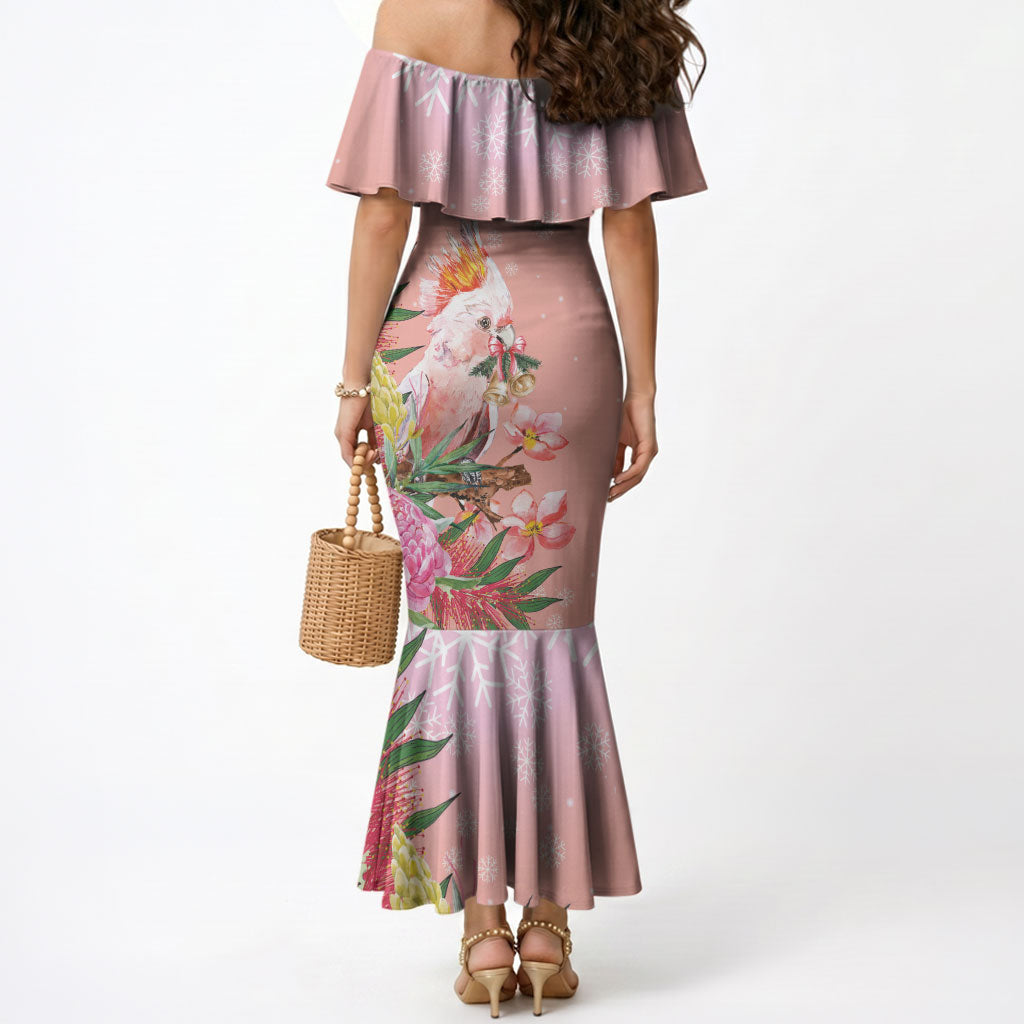 Australia Christmas Pink Cockatoo with Banksia Mermaid Dress Coral Pink