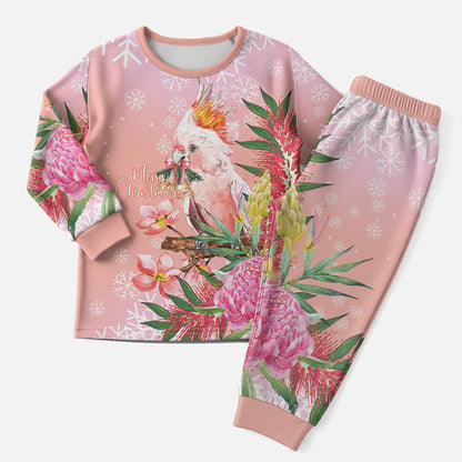 Australia Christmas Pink Cockatoo with Banksia Christmas Pajama Set Coral Pink