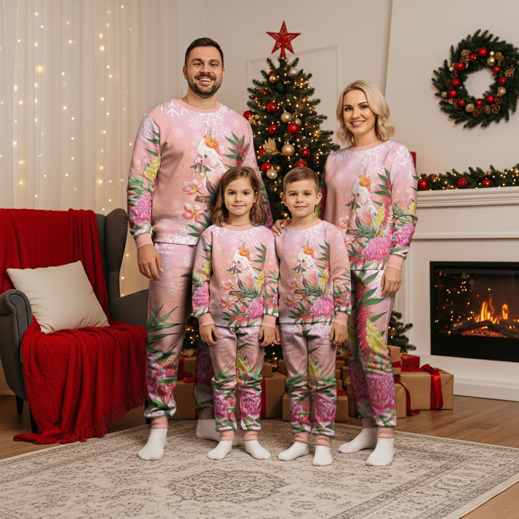Australia Christmas Pink Cockatoo with Banksia Christmas Pajama Set Coral Pink