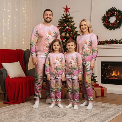 Australia Christmas Pink Cockatoo with Banksia Christmas Pajama Set Coral Pink