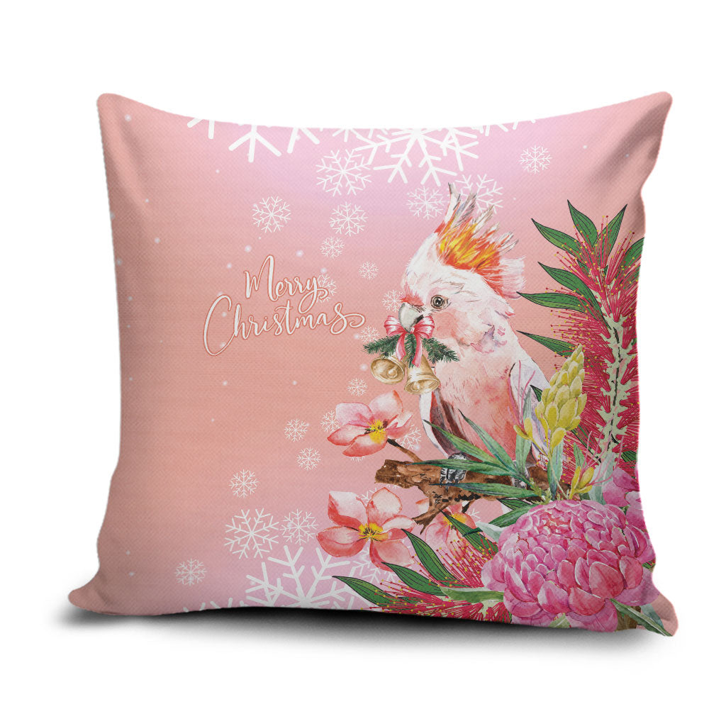 Australia Christmas Pink Cockatoo with Banksia Pillow Cover Coral Pink