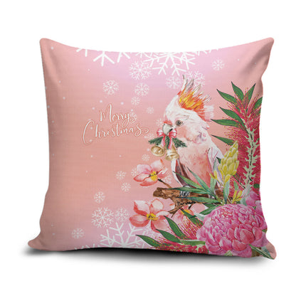 Australia Christmas Pink Cockatoo with Banksia Pillow Cover Coral Pink