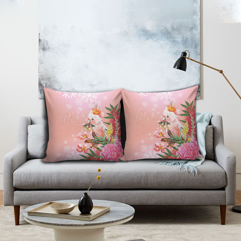 Australia Christmas Pink Cockatoo with Banksia Pillow Cover Coral Pink