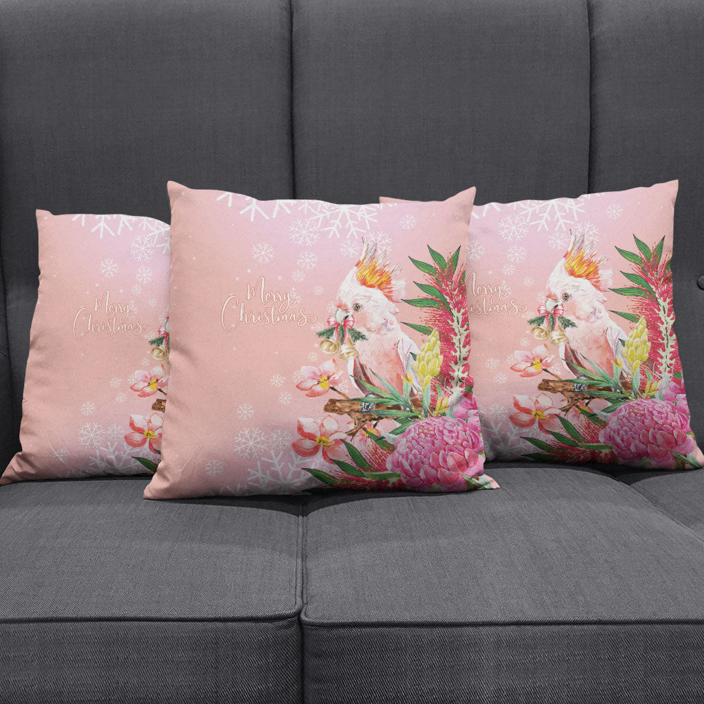 Australia Christmas Pink Cockatoo with Banksia Pillow Cover Coral Pink