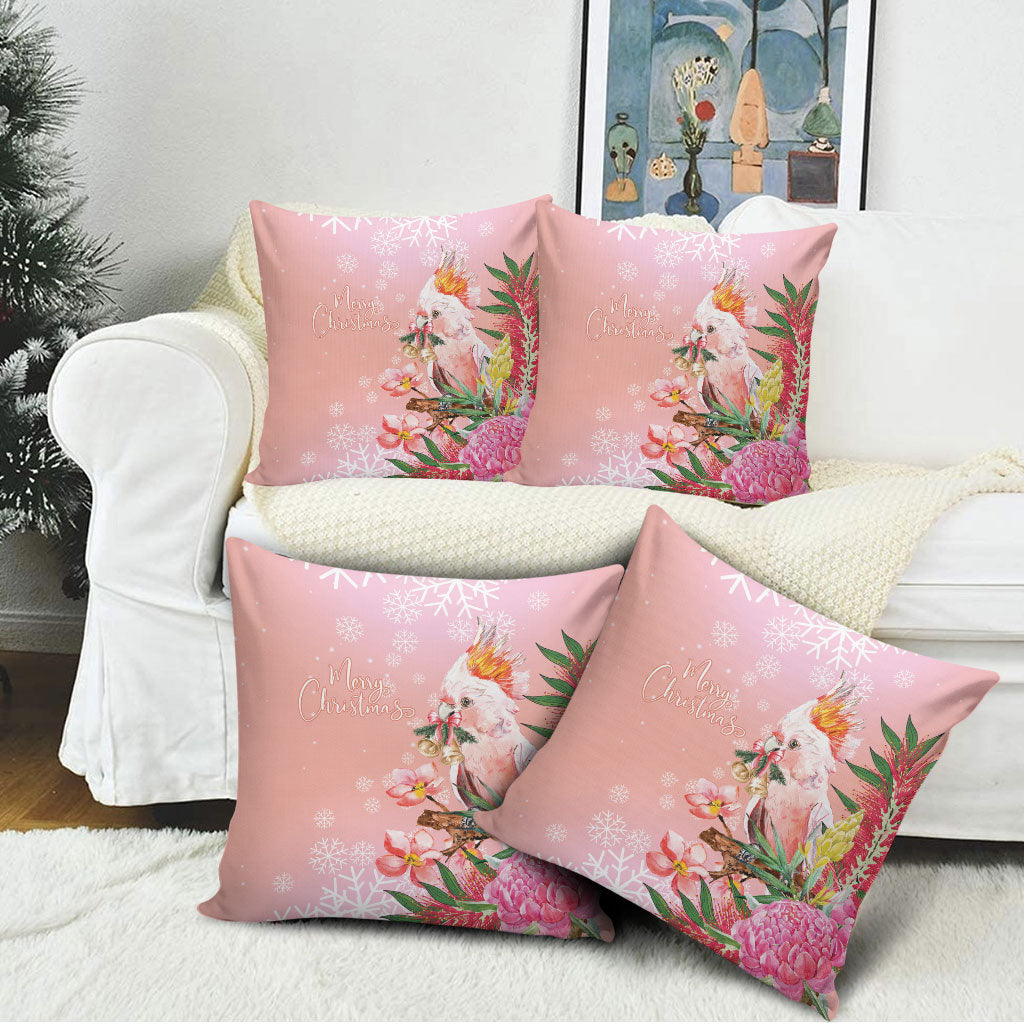 Australia Christmas Pink Cockatoo with Banksia Pillow Cover Coral Pink
