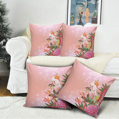 Australia Christmas Pink Cockatoo with Banksia Pillow Cover Coral Pink