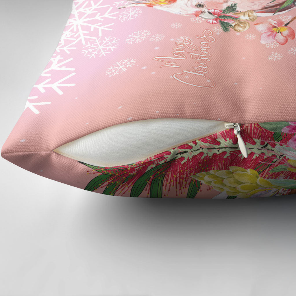Australia Christmas Pink Cockatoo with Banksia Pillow Cover Coral Pink