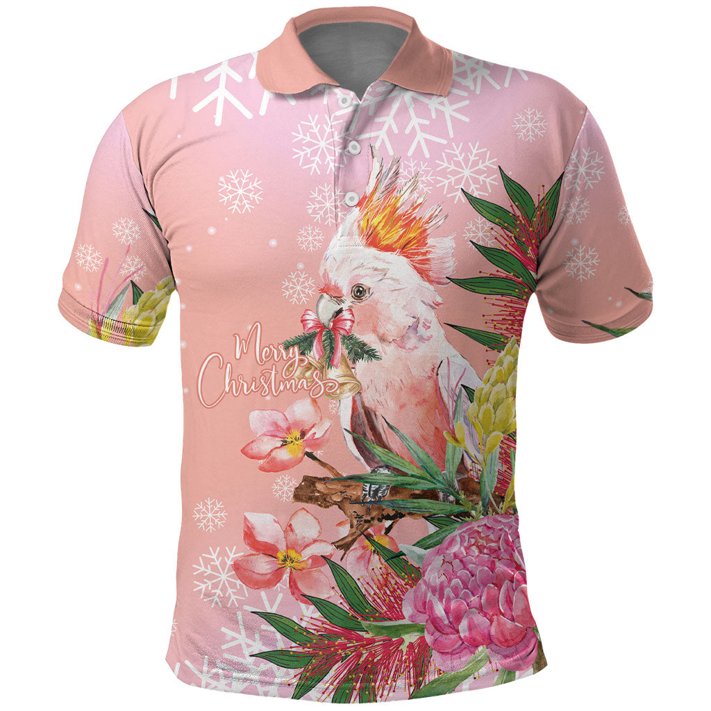 Australia Christmas Pink Cockatoo with Banksia Polo Shirt Coral Pink