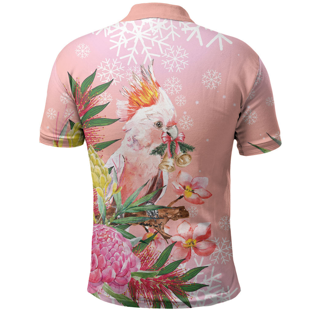 Australia Christmas Pink Cockatoo with Banksia Polo Shirt Coral Pink