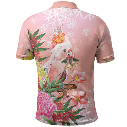 Australia Christmas Pink Cockatoo with Banksia Polo Shirt Coral Pink