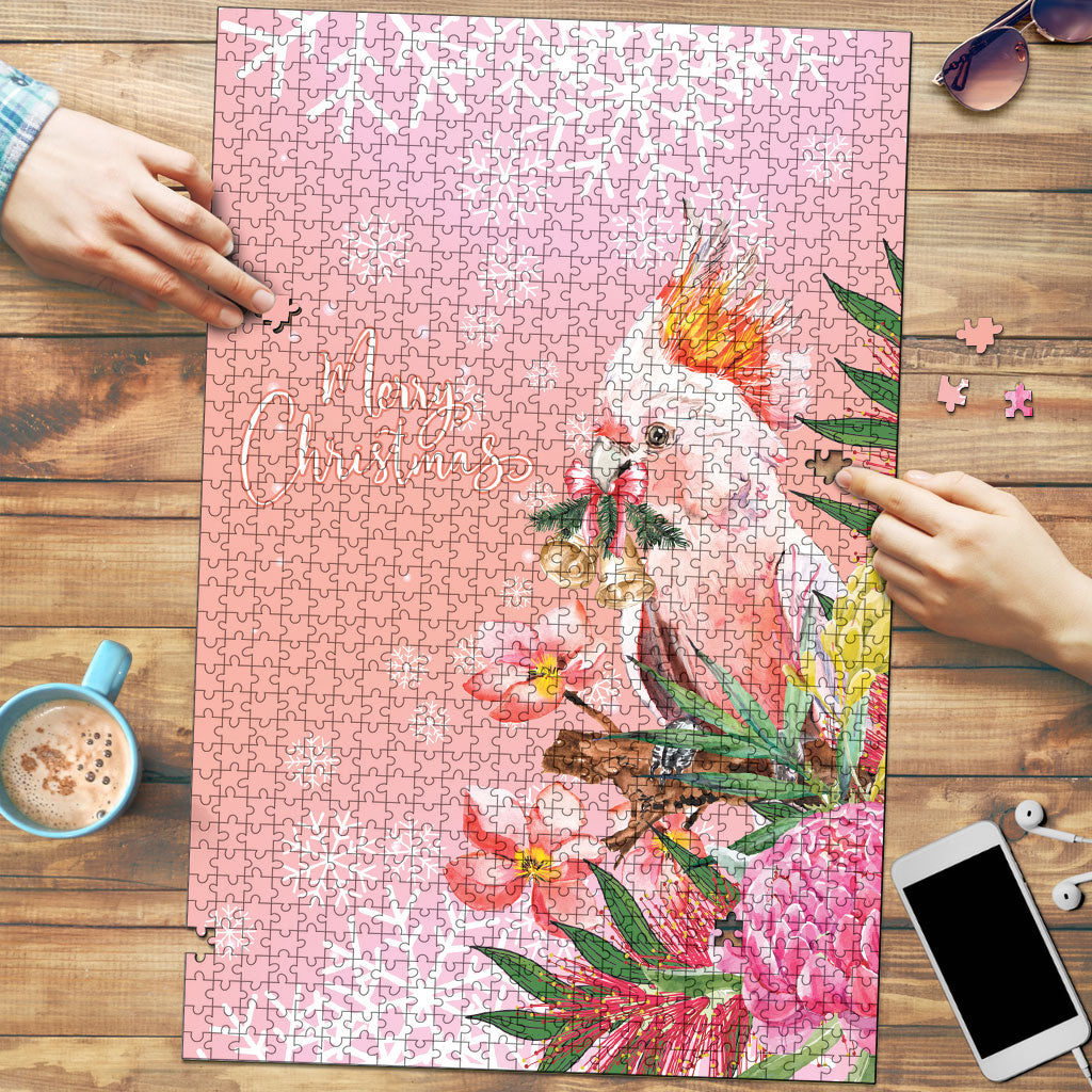 Australia Christmas Pink Cockatoo with Banksia Puzzle Coral Pink