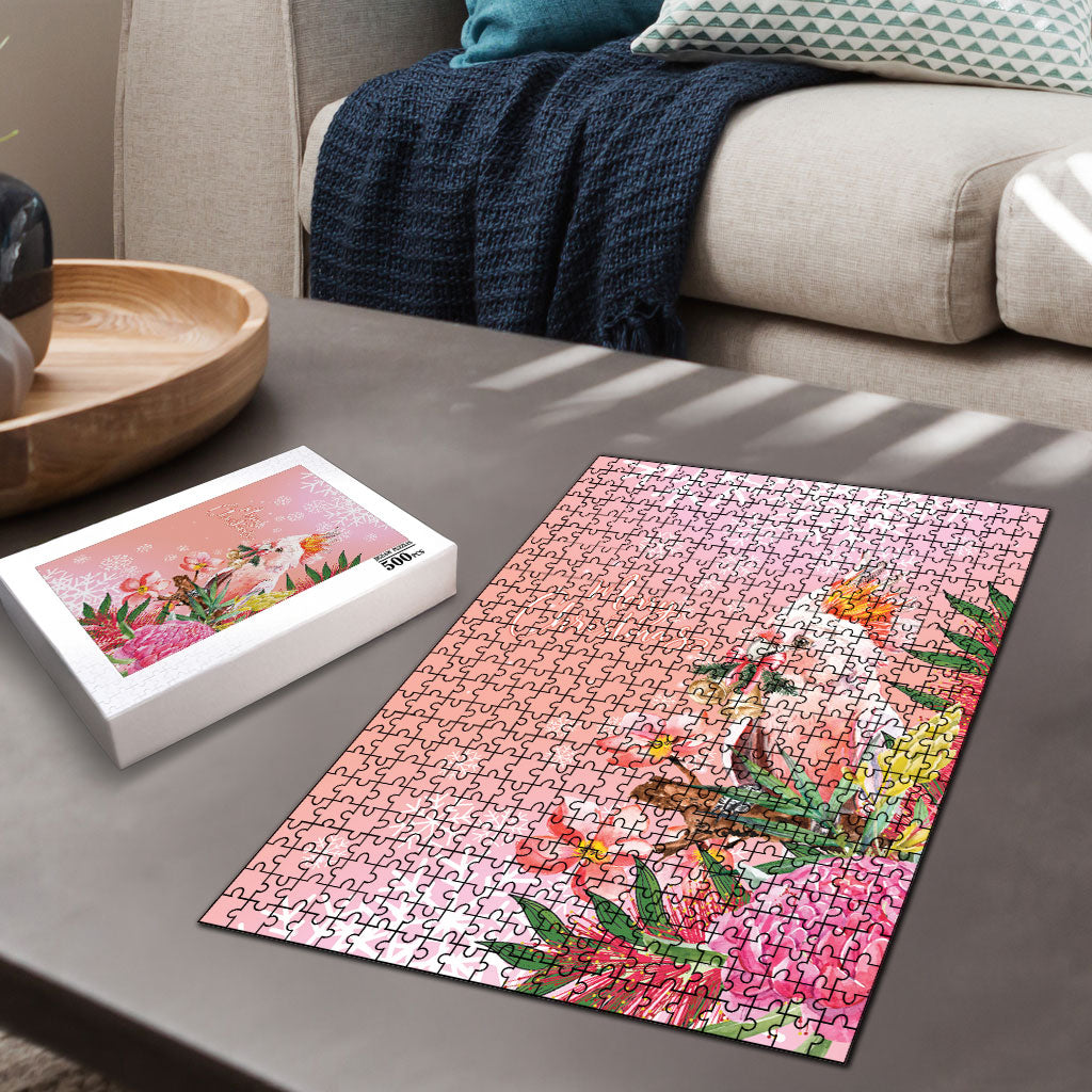Australia Christmas Pink Cockatoo with Banksia Puzzle Coral Pink