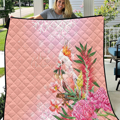 Australia Christmas Pink Cockatoo with Banksia Quilt Coral Pink