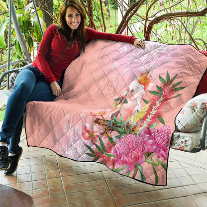 Australia Christmas Pink Cockatoo with Banksia Quilt Coral Pink