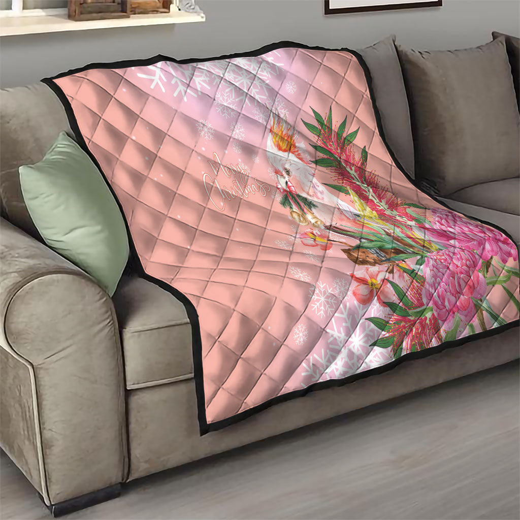 Australia Christmas Pink Cockatoo with Banksia Quilt Coral Pink