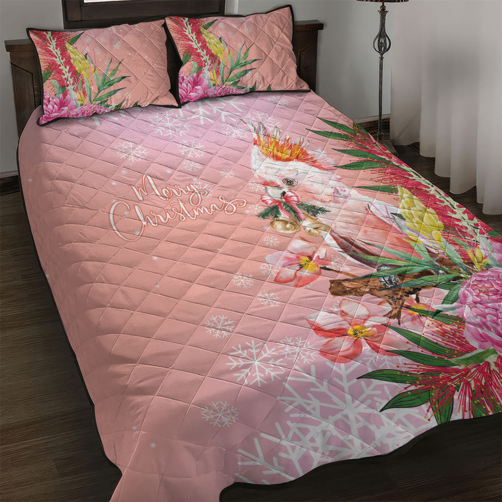 Australia Christmas Pink Cockatoo with Banksia Quilt Bed Set Coral Pink