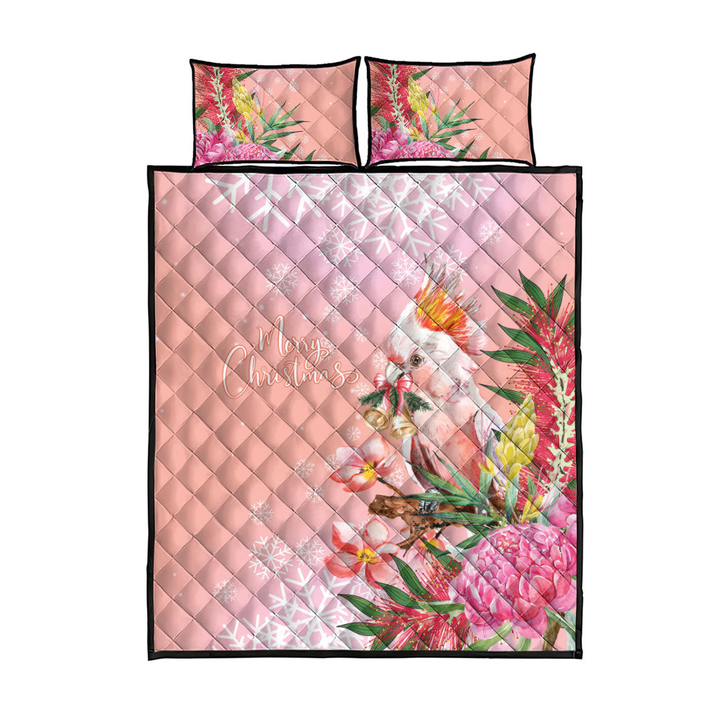 Australia Christmas Pink Cockatoo with Banksia Quilt Bed Set Coral Pink