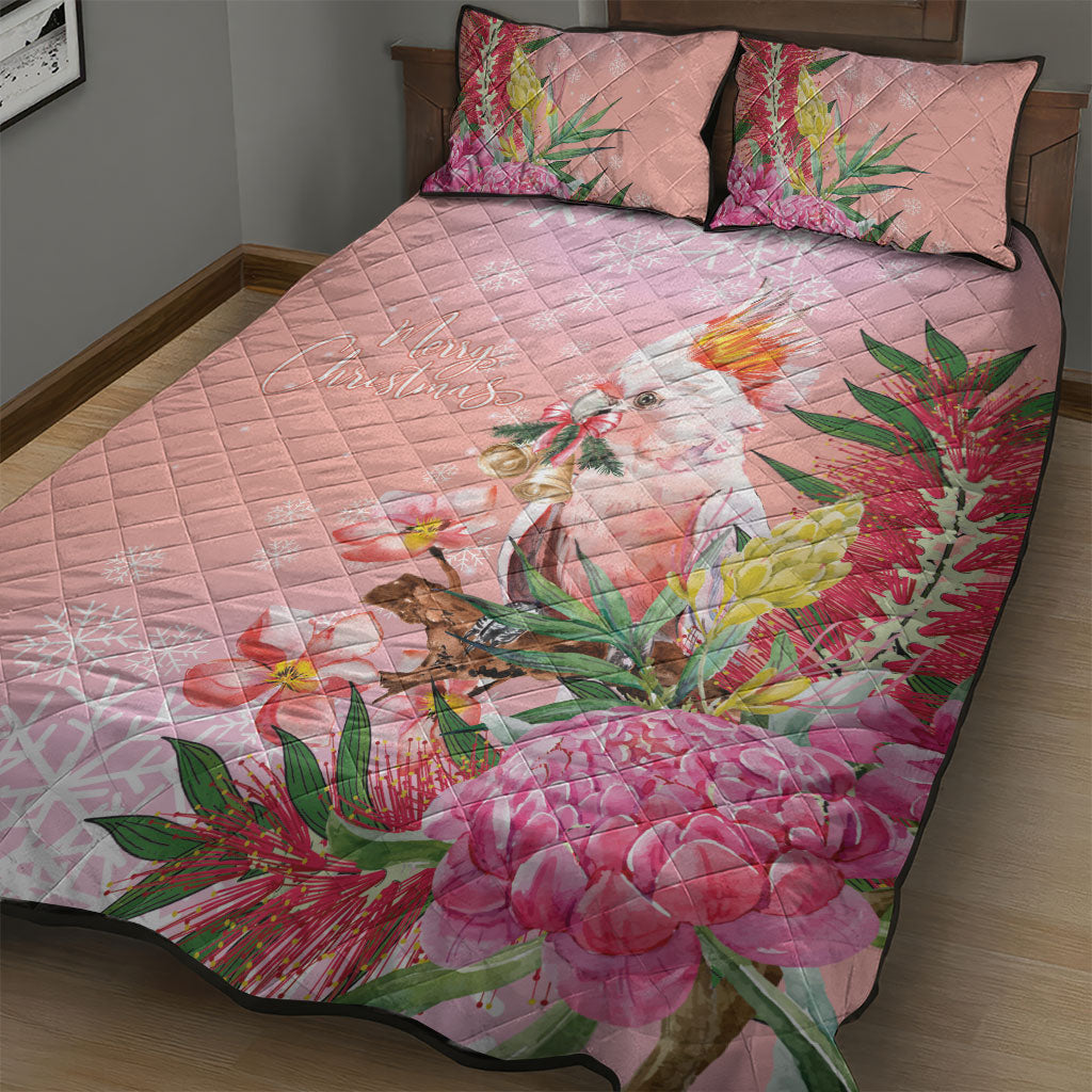 Australia Christmas Pink Cockatoo with Banksia Quilt Bed Set Coral Pink
