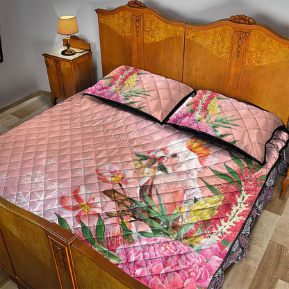 Australia Christmas Pink Cockatoo with Banksia Quilt Bed Set Coral Pink