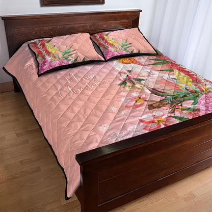Australia Christmas Pink Cockatoo with Banksia Quilt Bed Set Coral Pink