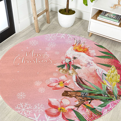 Australia Christmas Pink Cockatoo with Banksia Round Carpet Coral Pink