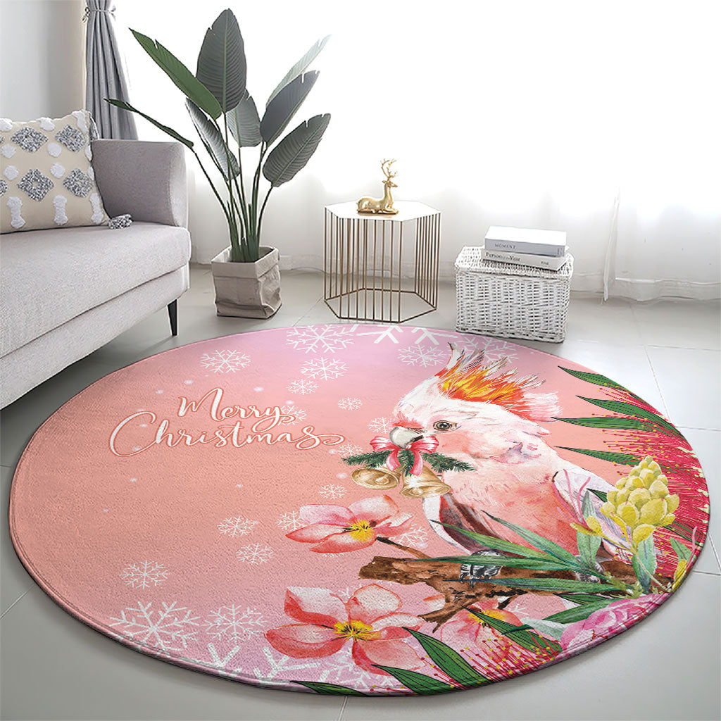Australia Christmas Pink Cockatoo with Banksia Round Carpet Coral Pink