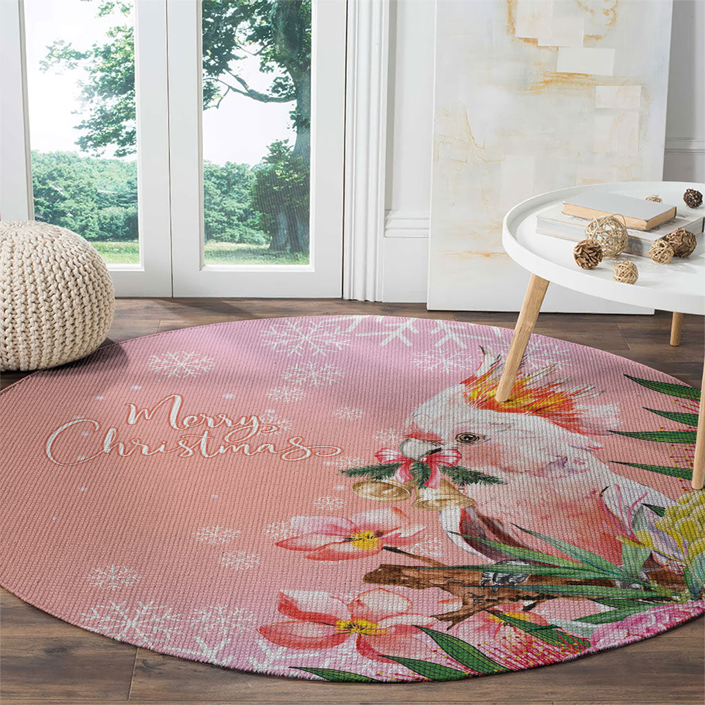 Australia Christmas Pink Cockatoo with Banksia Round Carpet Coral Pink