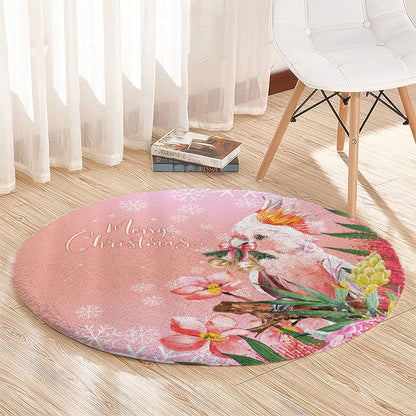 Australia Christmas Pink Cockatoo with Banksia Round Carpet Coral Pink