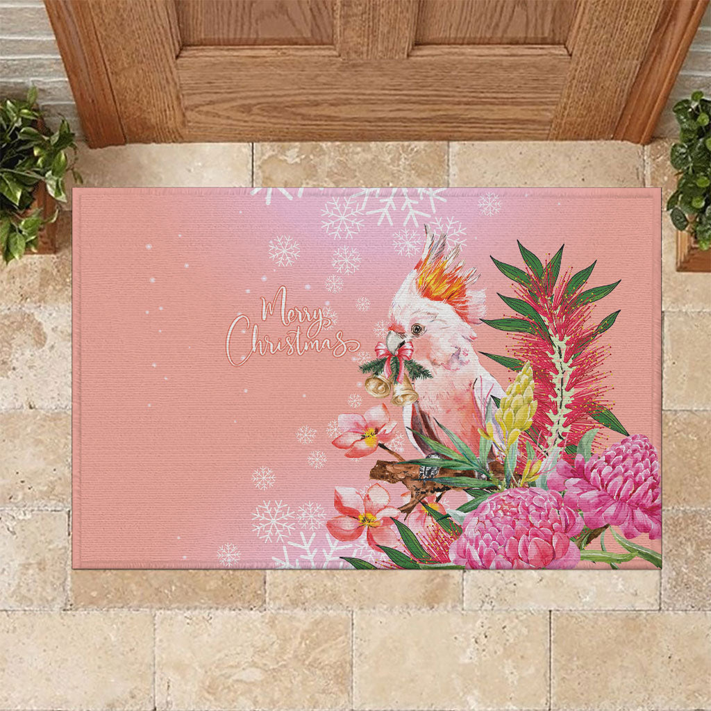 Australia Christmas Pink Cockatoo with Banksia Rubber Doormat Coral Pink