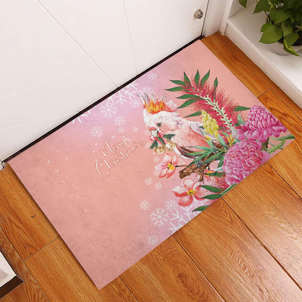 Australia Christmas Pink Cockatoo with Banksia Rubber Doormat Coral Pink
