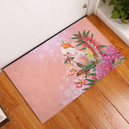 Australia Christmas Pink Cockatoo with Banksia Rubber Doormat Coral Pink