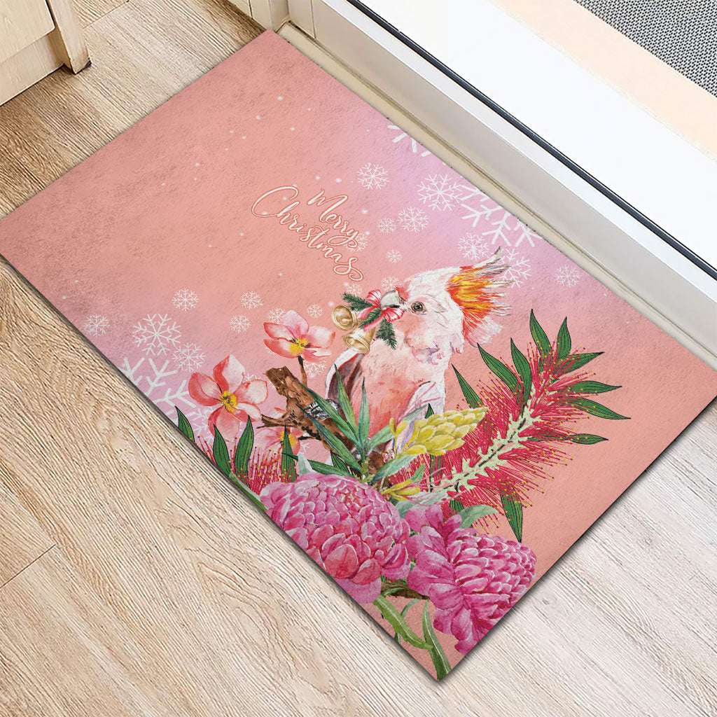 Australia Christmas Pink Cockatoo with Banksia Rubber Doormat Coral Pink