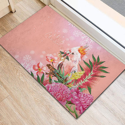 Australia Christmas Pink Cockatoo with Banksia Rubber Doormat Coral Pink