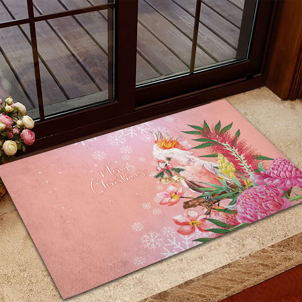 Australia Christmas Pink Cockatoo with Banksia Rubber Doormat Coral Pink