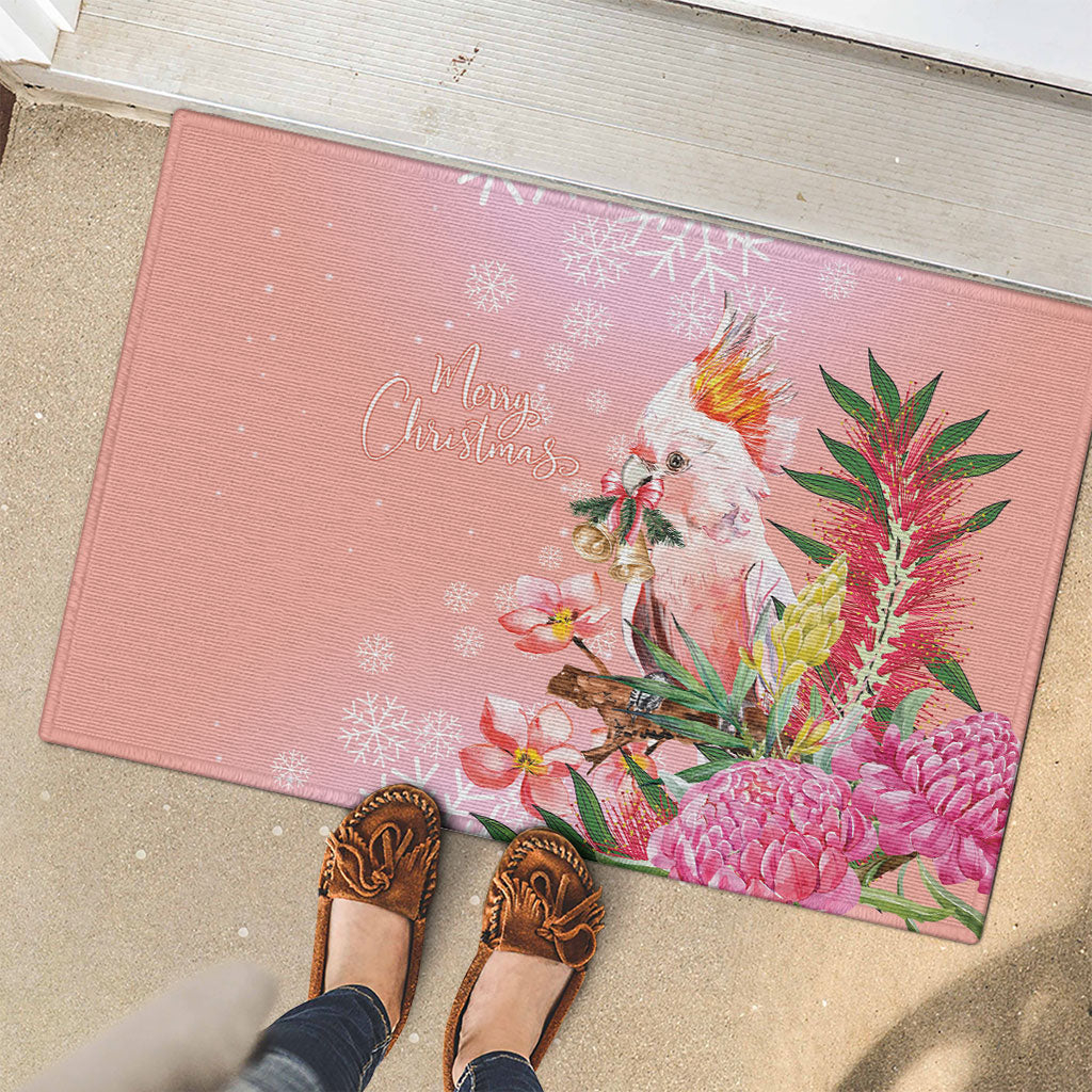 Australia Christmas Pink Cockatoo with Banksia Rubber Doormat Coral Pink