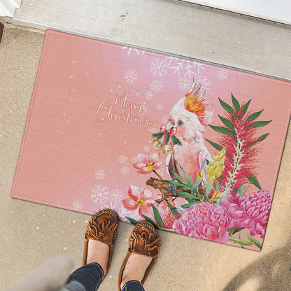 Australia Christmas Pink Cockatoo with Banksia Rubber Doormat Coral Pink