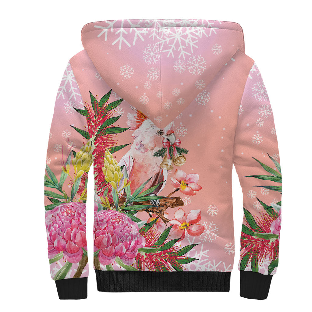 Australia Christmas Pink Cockatoo with Banksia Sherpa Hoodie Coral Pink