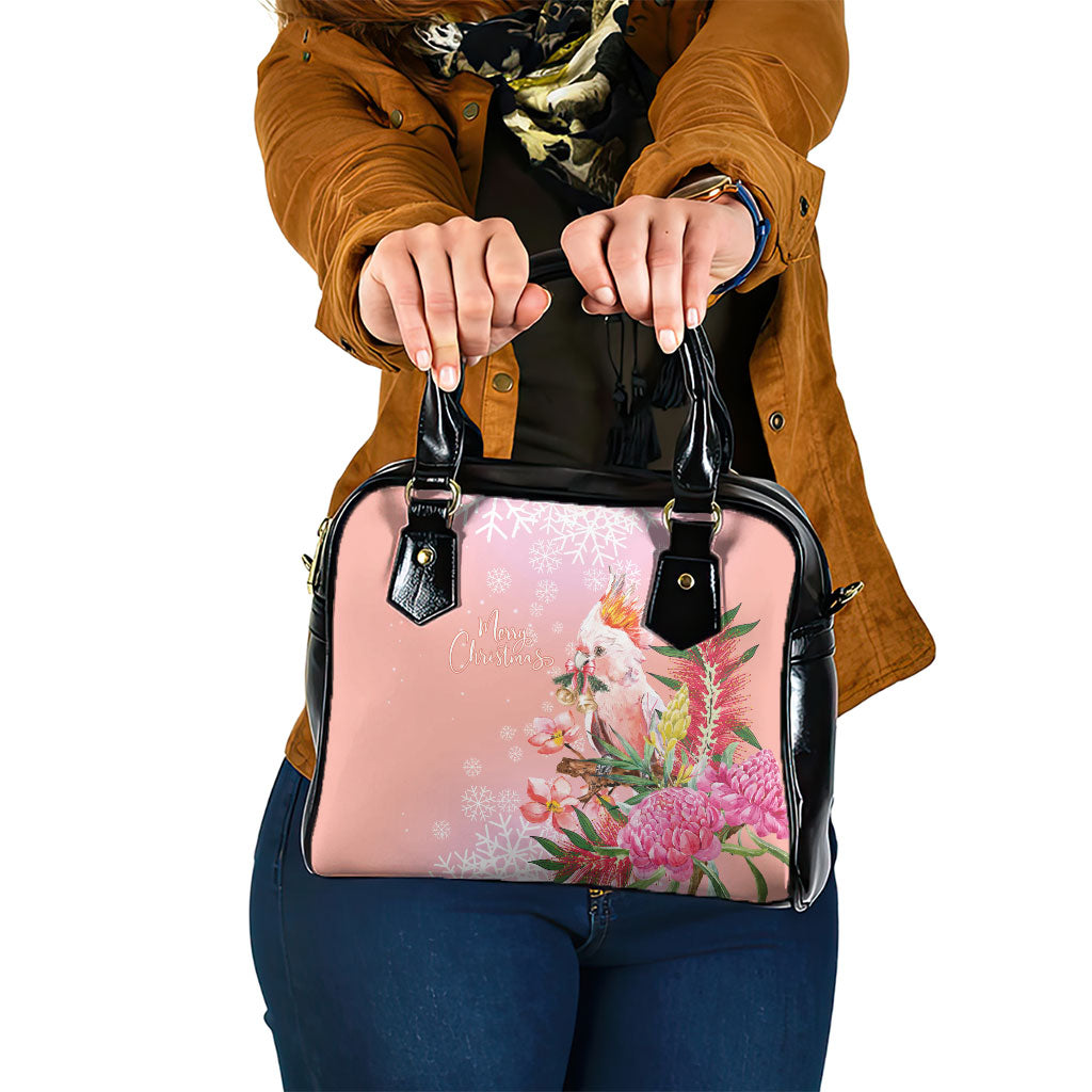 Australia Christmas Pink Cockatoo with Banksia Shoulder Handbag Coral Pink