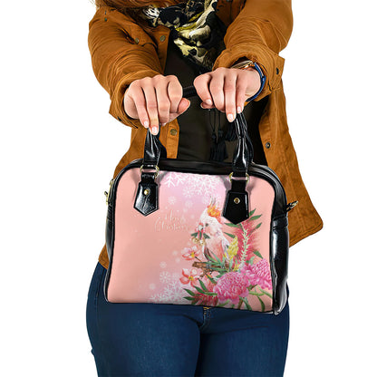 Australia Christmas Pink Cockatoo with Banksia Shoulder Handbag Coral Pink