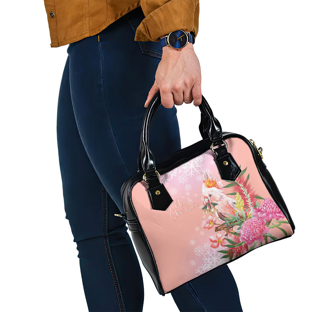 Australia Christmas Pink Cockatoo with Banksia Shoulder Handbag Coral Pink
